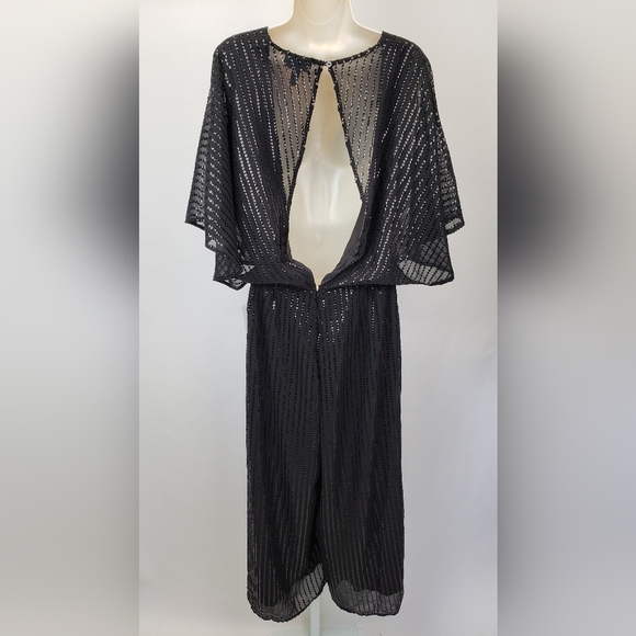 MODCLOTH TWINKLE LIKE STARLIGHT BLACK SEQUIN WIDE LEG JUMPSUIT size small